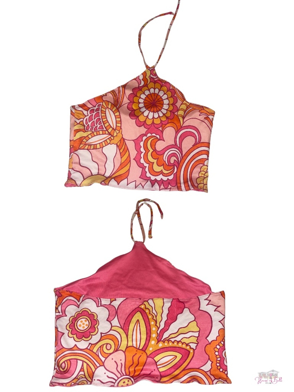 VTG 70s Style Psychedelic Floral Halter  Swim Top ✨